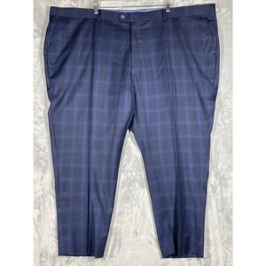 Lanificio Di Biella Mens Plaid Wool Blend Dress Pants Size 52RX26 Blue Italo
